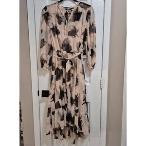 Women's Simply Vera Vera Wang Beige Black Floral‎ Maxi Dress L